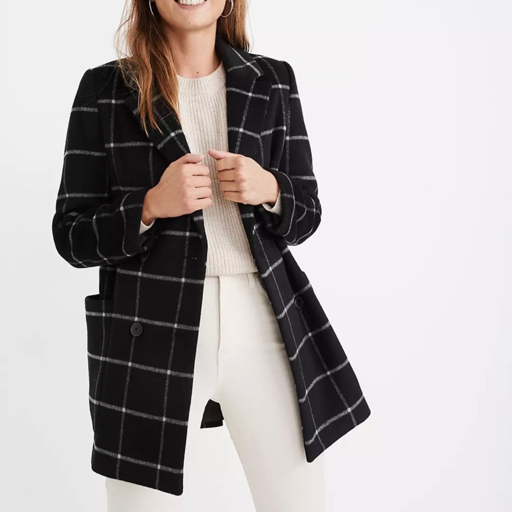 Hollis Double-Breasted Coat in Windowpane Size Medium